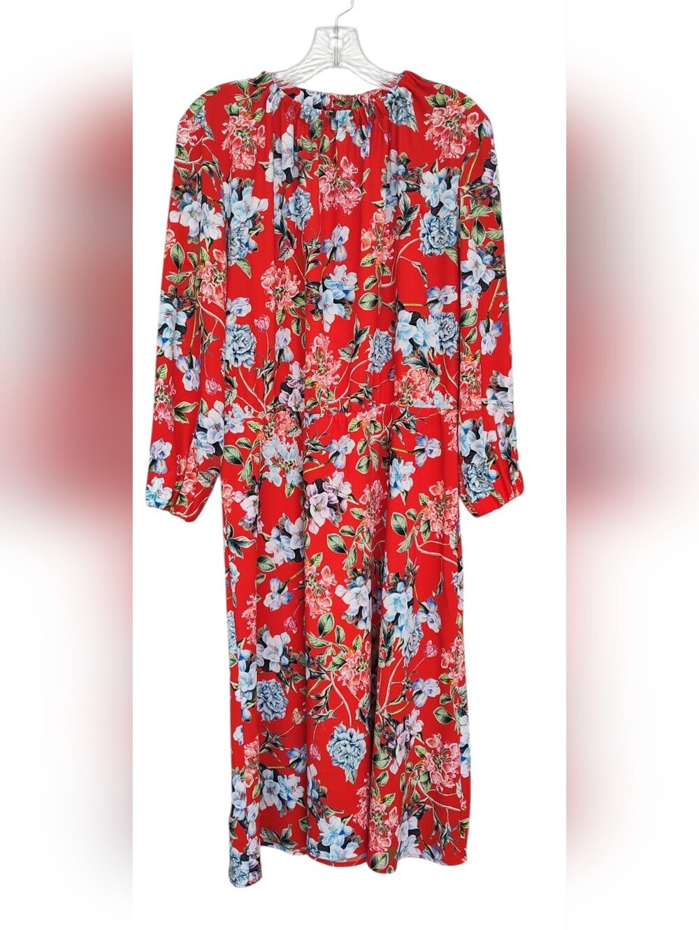 H&M Red Crepe Floral Midi Dress Size 14